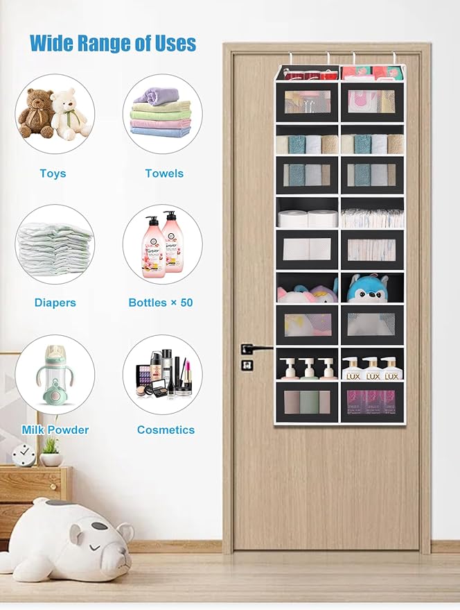 Over the Door Organizer Hanging- 10 Compartments, 80 lbs Load Behind Door Stuffed Animal Storage, Extra Large Toys Storage Or
