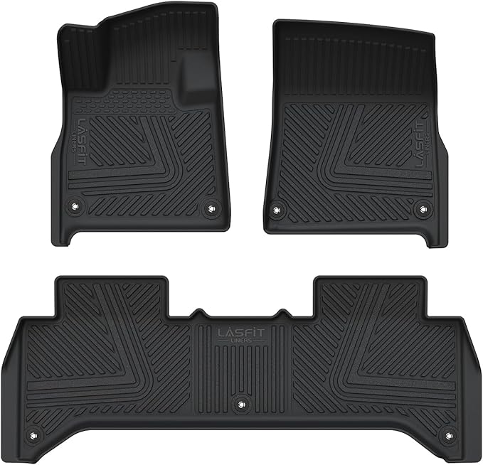 LASFIT Floor Mats for Rivian R1T 2025 2026, All Weather Floor Liner TPE Custom Fit Car Mats for Rivian R1T 1st & 2nd Row Rubber Mats, Black,Tasteless, Durable and Easy to Clean