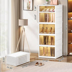 CIMLORD 5-Tier Foldable Shoe Rack Organizer for Closet 10Pairs Plastic Collapsible Shoes Storage Box Clear Shoe Boxes Stackab