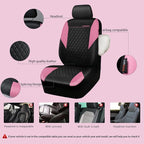 CAR PASS Pink Leather Seat Covers,Girly Quilting Pretty Cute Car Seat Cover with 5mm Composite Sponge Inside,Airbag Compatibl