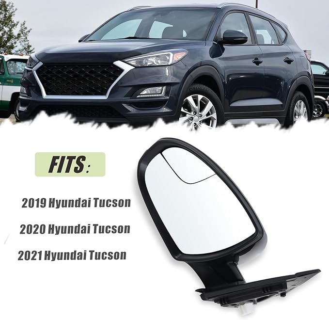 Left Driver Side Mirror Compatible With 2019 2020 2021 Hyundai Tucson With Manual folding Power glass Black Replace #87610D3990(3Pins)