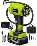 Upgraded Tire Inflator Portable Air Compressor, 5X Faster Inflation, 21V Rechargeable Battery Powered Car Tire Pump w/12V DC Adapter, Large LED HD Display, Air Pump for Car Tires