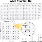8Pcs Pegboard Wall Organizer Panels, White Pegboard Wall Mount for Craft Room, Garage, Kitchen, Living Room, Bathroom, and St