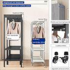 Heavy Duty Portable Wardrobe Closet, Metal Foldable Covered Clothes Rack, 1500LBS, Freestanding Closet System Rolling Garment