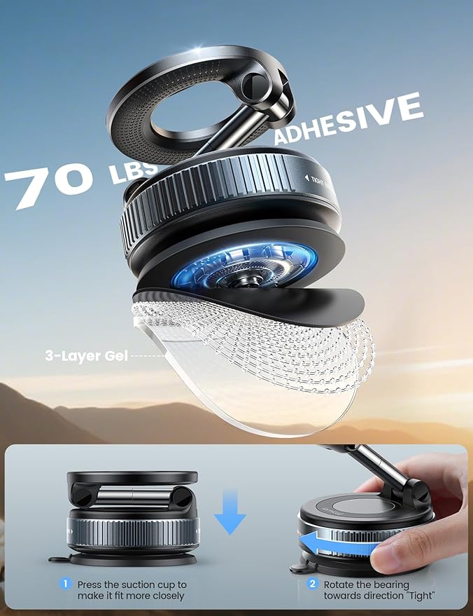 Lamicall Car Phone Holder - [70 LBS Strongest Suction] for Magsafe Car Mount, 360° Adjustable Suction Cup Phone Mount Dashboard Windshield Vacuum Magnetic Phone Holder for Car fit iPhone 17/16Pro Max