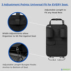 Premium Seat Back Organizer & Kick Mat Protector with Large Water Bottle Holders - Cordura Nylon Auto Storage - Laptop Pocket & Sag-Free Adjustable Fit