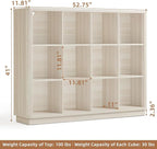 Joaxswe 12 Cube Storage Organizer, 41" Large Bookshelf with Curved Edge, Wood Floor Standing 3-Tier Cubby Bookcase w/Base, Mo