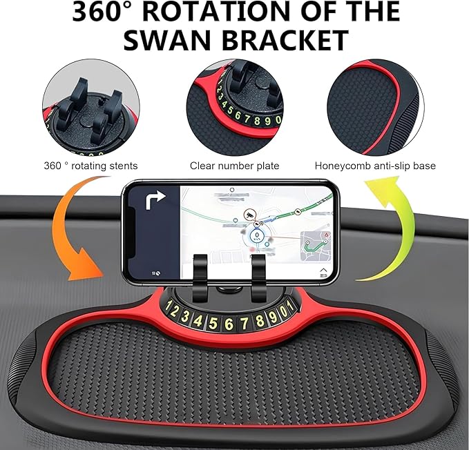 1 PC Multifunctional Car Anti-Slip Mat, PVC Extra Large Pad with Phone Holder, Dashboard Organizer with Temporary Number, Uni