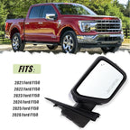 Right Passenger Side Door Mirror Compatible With 2021-2026 Ford F150 With Manual Folding Heated Blind Spot Turn Signal Light Puddle Light Temperature Sensors Chrome Replace#ML3Z17682SA(13Pins)