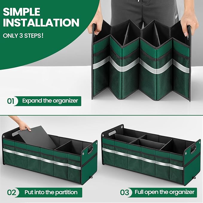 Car Trunk Organizer, Car Storage Organizer, Collapsible Multi Compartment for Car, Suv, Sedan, Truck, 100L, Extra Larger