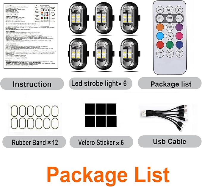 Upgraded 4-lamp high-Brightness 6-Group Wireless LED Warning Strobe Lights |8 Colors, Waterproof Lights with Remote Control| Wireless led Strobe Lights for Cars, Motorcycles, Bicycles and Drones (6)