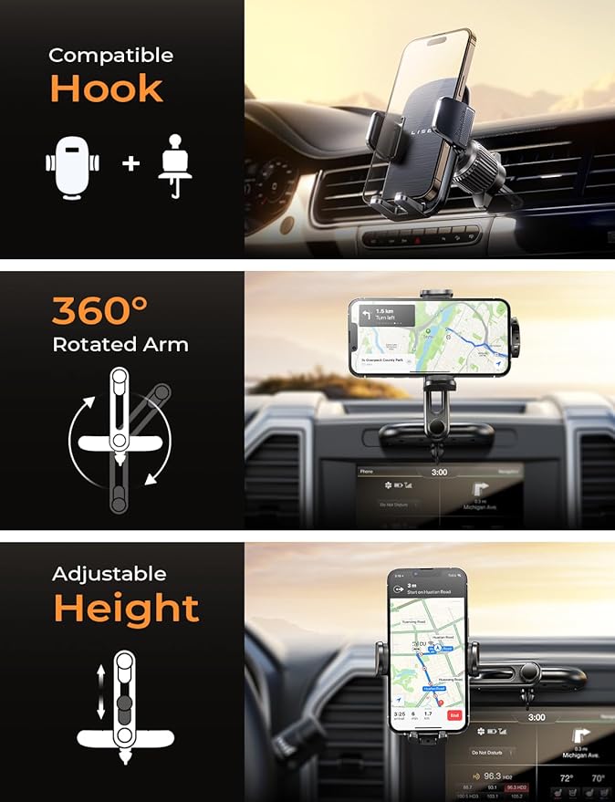 LISEN CD Phone Holder for Car iPhone 17 Adjustable CD Slot Phone Mount Holder Sturdy Cell Phones Holders for Your Car Accessories for Samsung Galaxy S25 S24 iPhone 16 15 Pro Max All Phones