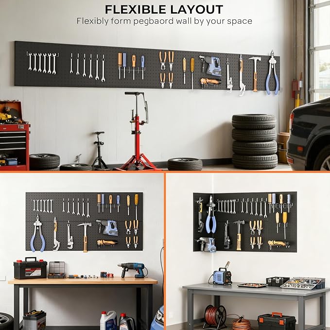 INCLY 4 Pack Peg Board, 12"x24" Upgrade Heavy Duty Metal Pegboard Panels, Black Pegboard Wall Organizer, Peg Board Panels for
