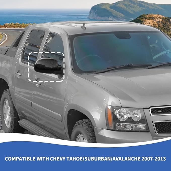 RAZPOY Rearview Mirror Cover Side Mirror Shell Trim Compatible with Chevy Silverado & Suburban & Tahoe & GMC-Yukon & GMC-Sierra & Cadillac Escalade 2007-2013, Carbon Fiber
