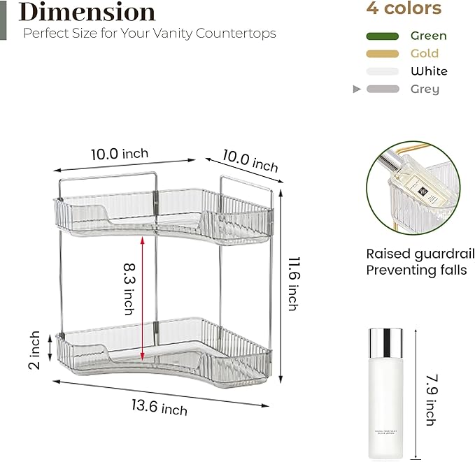 Aveniee Corner Bathroom Counter Organizer, Bathroom Countertop Shelf Makeup Organizer for Vanity Perfume Tray for Corner Stor