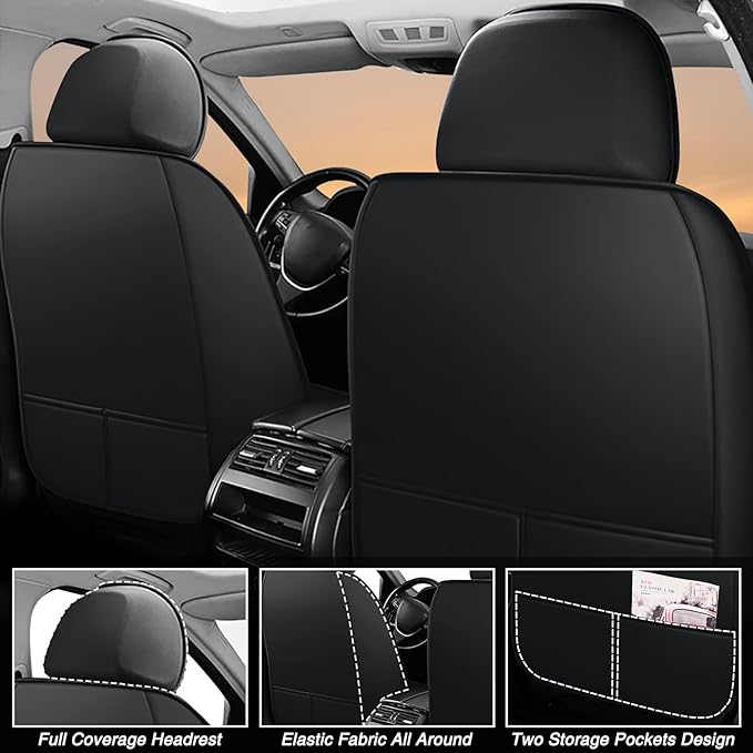 Seat Covers Full Set for GMC Yukon XL 2000-2025, 7 Seat, Leather Seat Covers for Cars, Car Seat Protector Waterproof, Non-Slip Interior with Pillow Steering Wheel Covers, Black Coffee