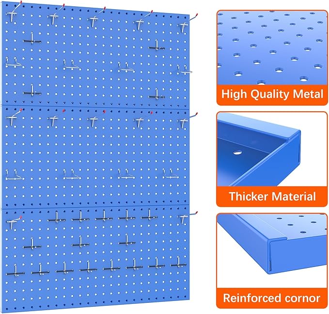 TORACK 3 PCS Metal Pegboard Panels(12x24 inch) for Wall Garage Utility Tools Storage Pegboard for Workbench, Modular Peg Boar