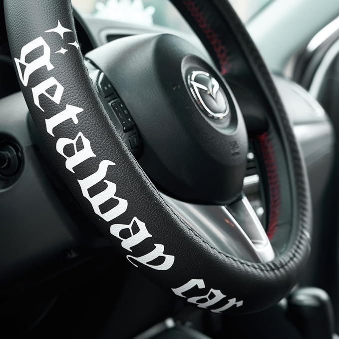 Getaway Car Leather Steering Wheel Cover - 15-inch Universal Microfiber- Soft & Breathable & Silicone Anti Slip Auto Steering
