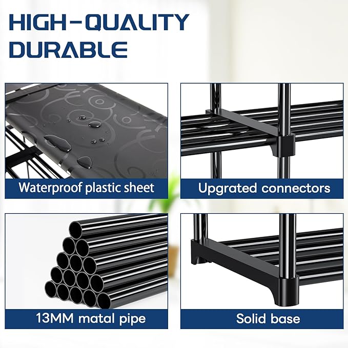 Mavivegue 3 Row 12 Tiers Shoe Rack, Large Storage Space, Metal Shoe Rack Organizer for Entryway, Closet, Bedroom, Garage,Blac