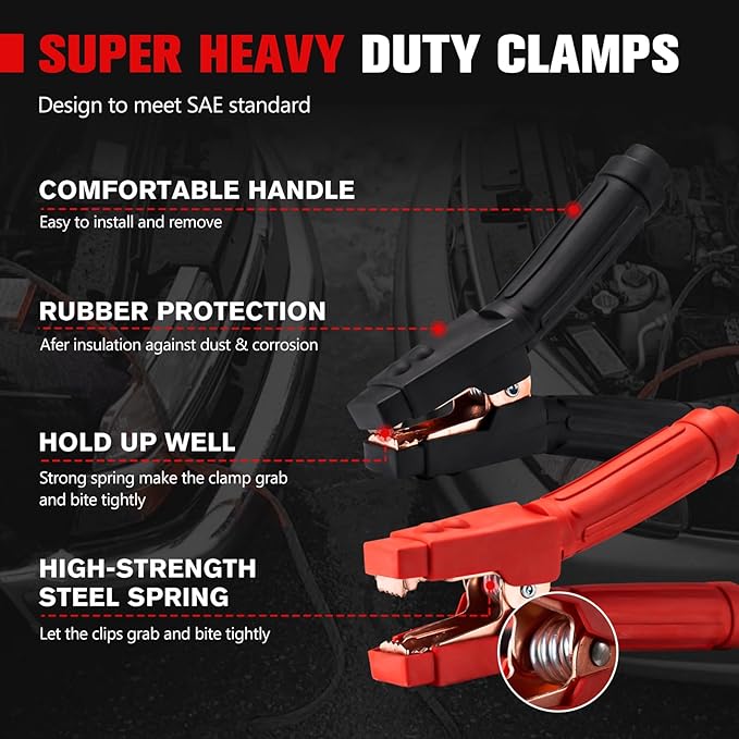 FIERYRED 1 Gauge 25 FT Quick Connect Jumper Cables, 1000A Heavy Duty Booster Cables with Travel Bag, Heavy Duty Battery Jumper Cable for Truck, Diesel Trucks, SUV and Car