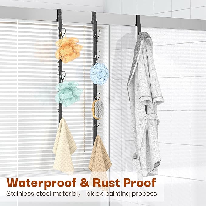 Over The Door Hooks 2 Pack,12 Heavy Duty Towel Rack All Metal Coat Hanger for Jacket Robe Hat Purse Bags in Bathroom Bedroom 