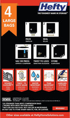 Hefty MAX Shrink-Pak Vacuum Seal Storage Bags for Clothing, Travel, Bedding | Tear & Water Resistant, Dual-Valve Space Saver 
