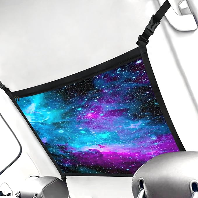 Galaxy Car Storage Mesh Organizer Ceiling Cargo Net Double-Layer Adjustable Zipper Truck SUVs Travel Road Trip Essentials etc. Interior Organizer