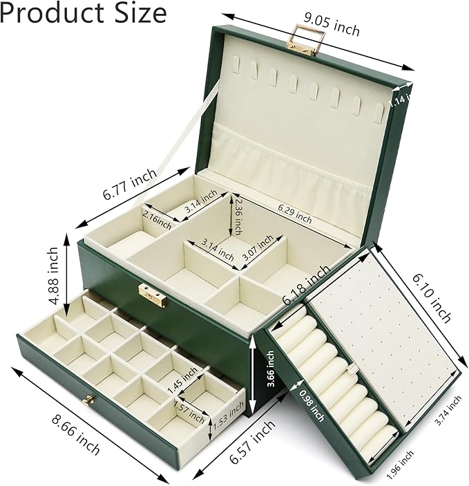 Jewelry Organizer Box, Jewelry Box Organizers for Women Girls, 3 Layers Large Leather Necklace Storage Case for Earring, Ring