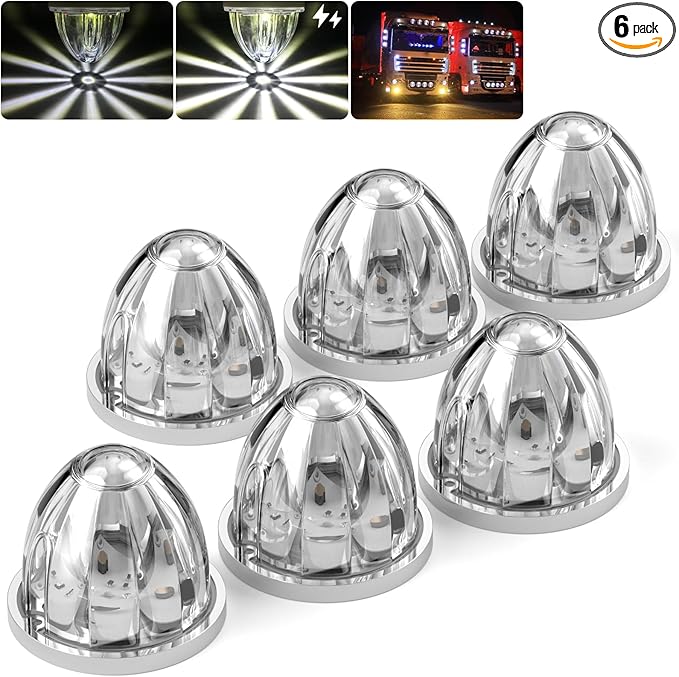 BJZ 6Pcs White Watermelon LED Strobe+Constant Marker Lights Dual Function Watermelon-Shaped Side Marker Clearance Tail Top Cap Roof Lights for Trailer Truck Semi-Trailer Heavy-Duty Truck Bus Van