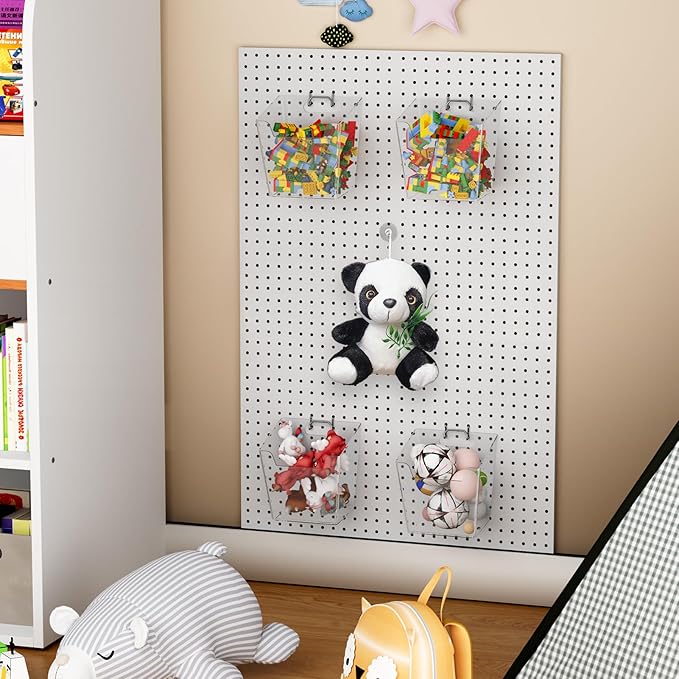 LIGHT DUST Clear Pegboard Cups with Hooks, 1/8" & 1/4" Peg Board Orangizer Accessories Aesthetic Decoration for Garage Workbe