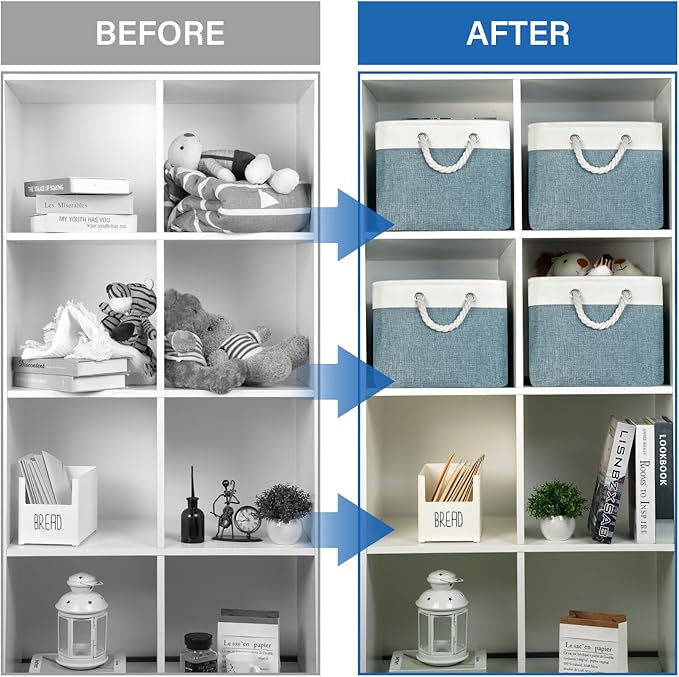 Temary Storage Baskets for Shelves 4 Pack Fabric Rectangle Baskets for Organizing Toys, Clothes, Decorative Bins with Handles