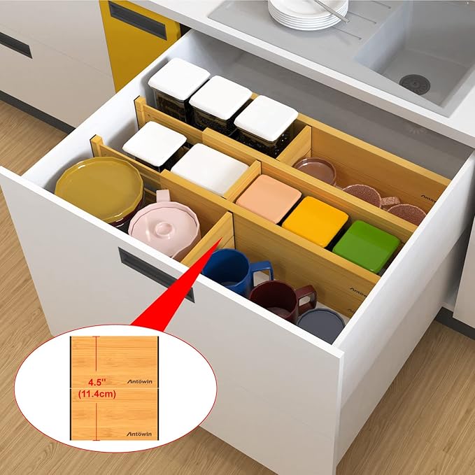 ANTOWIN Bamboo Drawer Dividers Organizers, Drawer Separators Splitter,17-22 inches Long Adjustable Spring-loaded Organizer fo