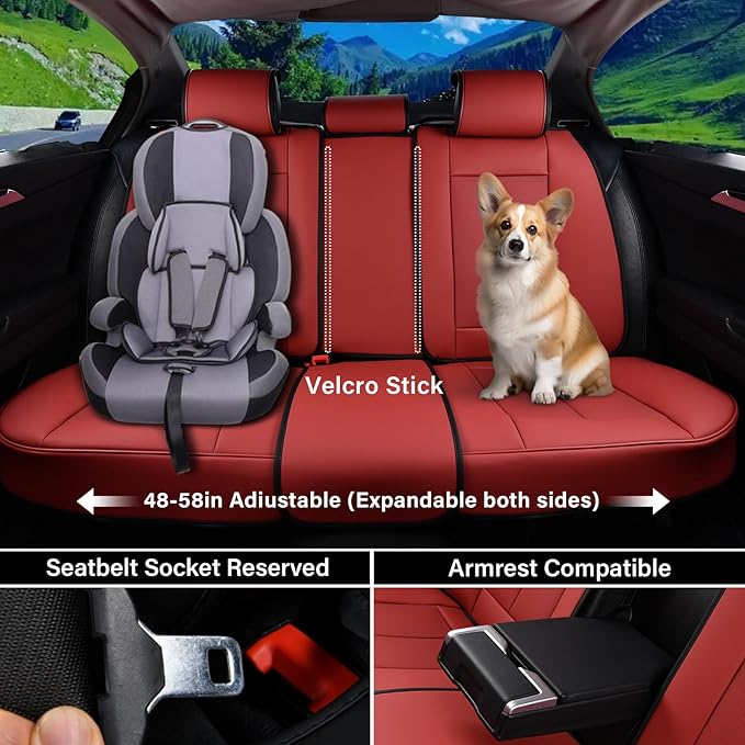 Coverado Car Seat Covers Full Set, Seat Covers for Cars, Red Car Seat Covers Front Seats and Back Car Seat Protector Waterpro