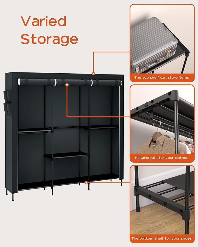 CASAMAYA Portable Closet, 81.5 Inch Extra Large Capacity Wardrobe Closet with Cover, Clothes Storage Organizer with Shelves a