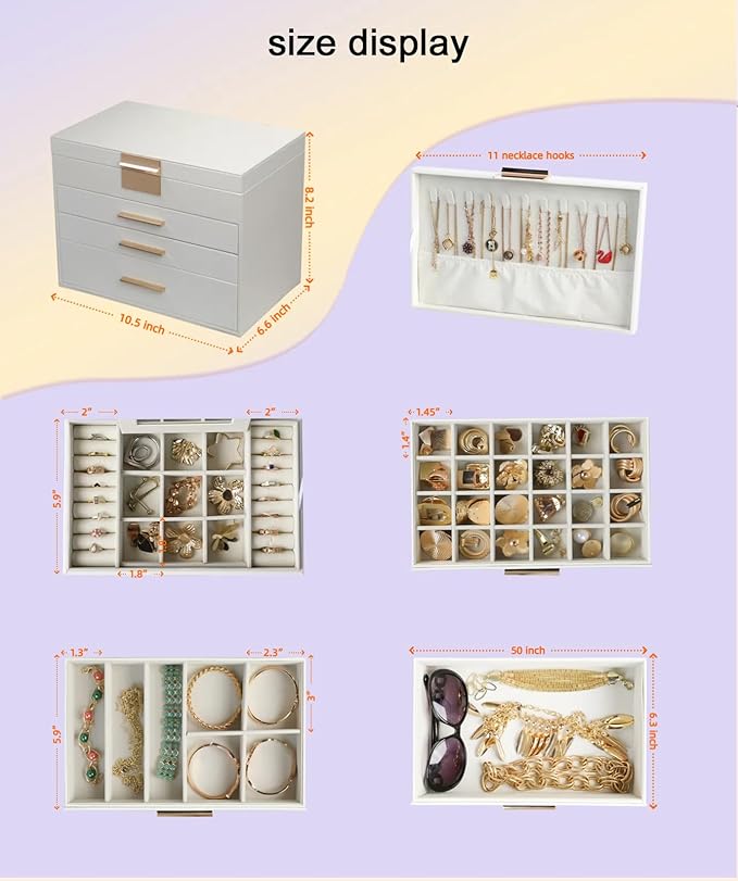 BOOVO Jewelry Boxes for Women, 5 Layer Jewelry Organizer with Necklace Hanger and Drawers, Large Jewelry Box for Earrings, Ne