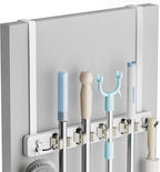 Lorbro Broom Holder Door Mount, Over the Door Broom and Mop Holder with 2 Over Door Hooks, Wood Broom Hanger, Tool Rack Organ