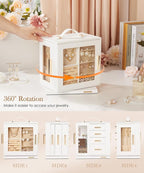Homde Jewelry Box 360° Rotating, Necklace Earring Organizer with Transparent Window, Mirror, 7 Drawers, Large Ring Display St