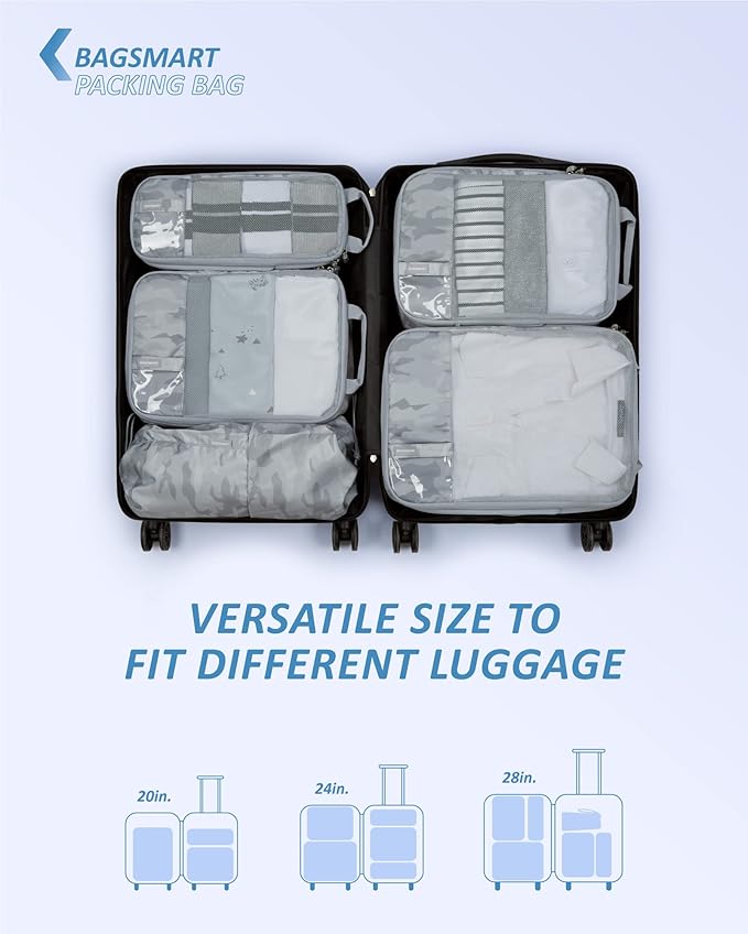 BAGSMART 6 Set /4 Set/2 Set Compression Packing Cubes for Travel, Lightweight Luggage Organizer Bags, Durable Space Saver Bag