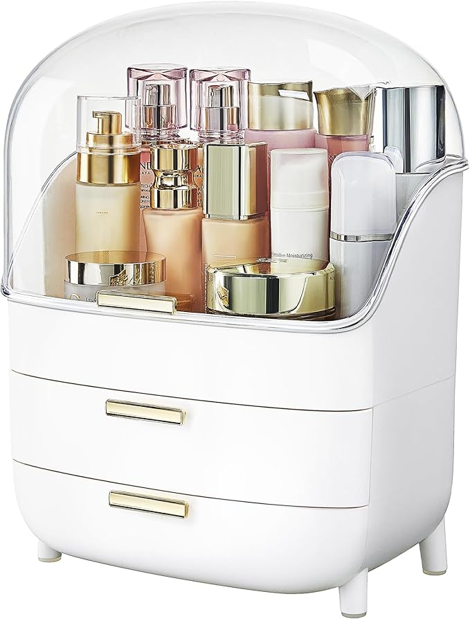 Vtopmart 3-Tier Skincare Makeup Organizer with Drawers and Lid for Vanity and Bathroom Countertop, Large Cosmetic Storage Box