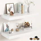 32Inch White Floating Shelves for Wall, 12 Inch Deep Shelves for Bedroom, Kitchen, Bathroom Wall Mounted, Rustic Wood Floatin