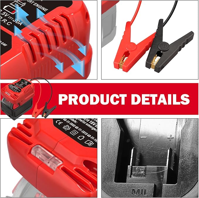 Jumper Starter Adapter for Milwaukee M18 18V Battery, 11AWG Pure Copper Cable, 30A Output, Up to 3.5L Engine, 12V Car Emergency Jump Kit