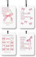 Pink Christian Car Air Freshener 4 Pcs, Coquette Bow Inspirational Religious Hanging Air Freshener for Cars Closet Drawer Boo