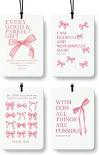 Pink Christian Car Air Freshener 4 Pcs, Coquette Bow Inspirational Religious Hanging Air Freshener for Cars Closet Drawer Boo