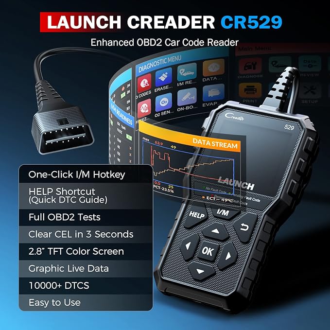 Launch CR529 OBD2 Scanner Diagnostic Tool, Full OBD2 Scanner for Car, Free Lifetime Upd. Check-Egine-Light Code Reader, 5