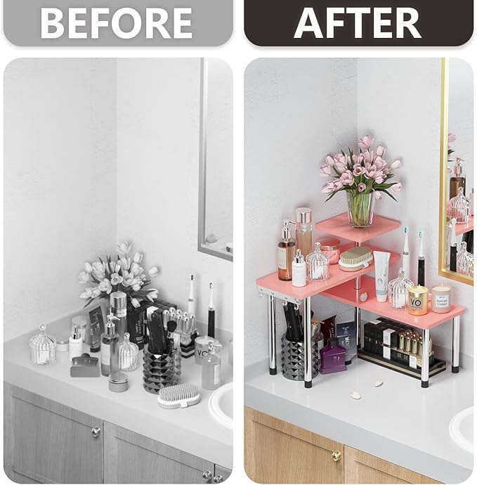 ZHWS Bathroom Counter Organizer Corner Shelf – Bathroom Organization Bamboo 3 Tier Spice Rack Makeup Organizer Bookshelf Spac