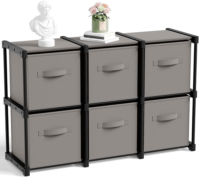 6 Cube Storage Organizer with Shelf Back to School Boxes 11 Inch Toy Storage Bins Closet Organizers Drawers Fabric Dresser fo