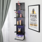 5 Tier Wall Shelf Unit, RGB Lack Shelf, Vanity Shelves with Light,Black Shelves for Room,Office,Bathroom,Remote Control