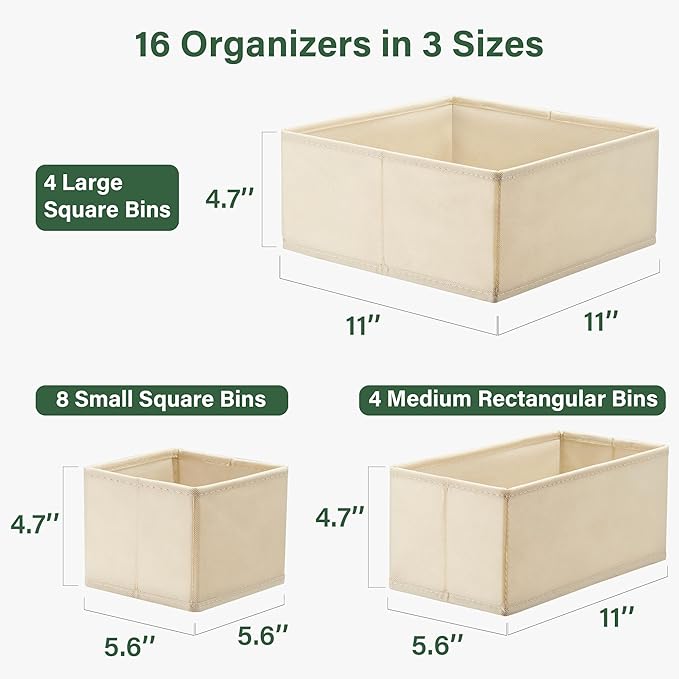 Kootek 16 Pack Drawer Organizer Clothes, Dresser Drawer Organizers for Clothing Fabric Foldable Closet Organizers and Storage