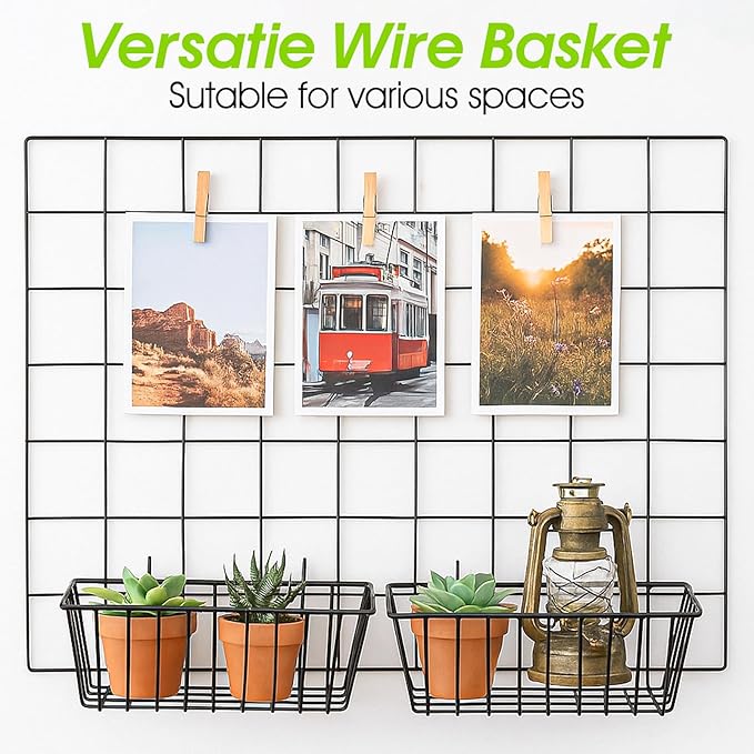 10 PCS Hanging Wire Baskets for Organizing - Hanging Metal Basket Storage with Wall Grid Panel, Rust-Resistant Iron for Kitch