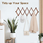 SCUNDA Hat Rack for Wall, Expandable Wall Hat Holder with 16 Hooks, 16 inch Wooden Wall Hook for Baseball Caps,Cowboy, Bag,Ho